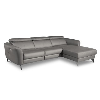 Canapé d'angle relax en cuir de luxe italien avec relax électrique, 5 places BERTONI, gris clair, angle droit