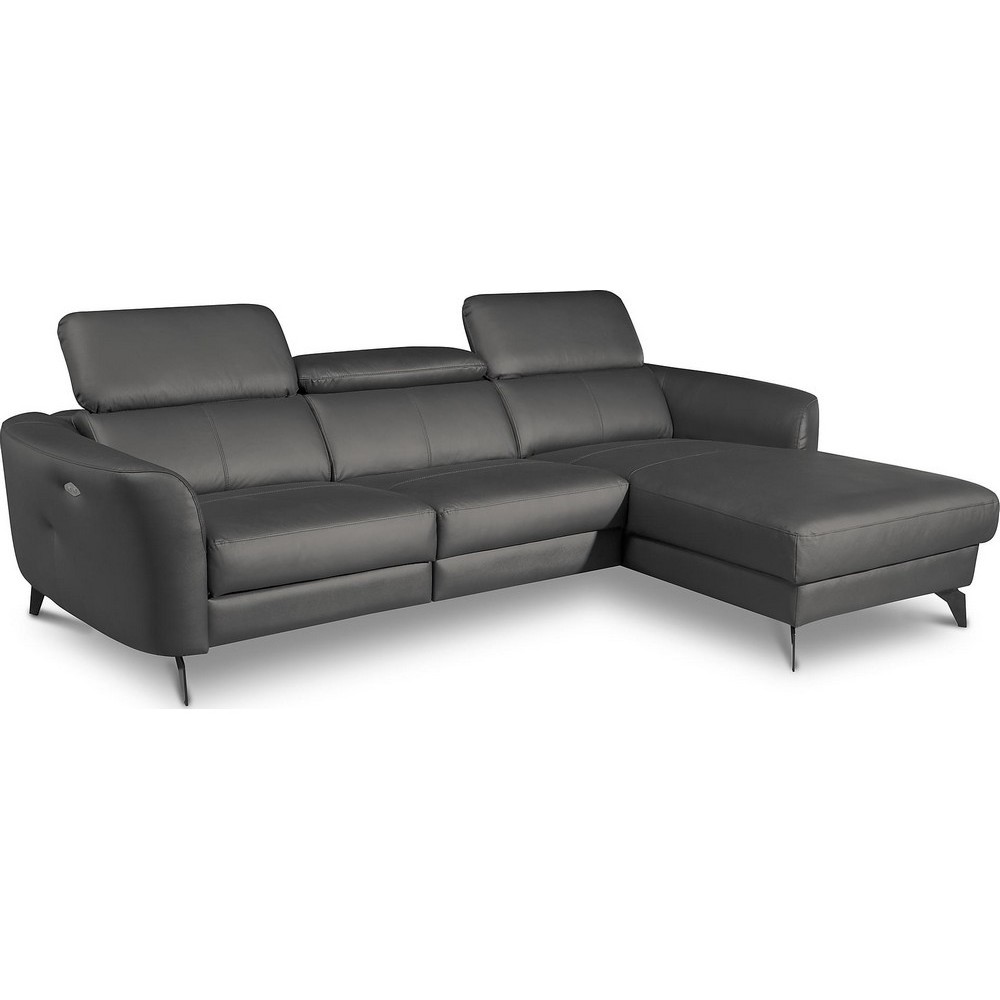 Canapé d'angle relax en cuir de luxe italien avec relax électrique, 5 places BERTONI, gris foncé, angle droit