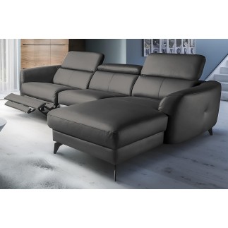Canapé d'angle relax en cuir de luxe italien avec relax électrique, 5 places BERTONI, gris foncé, angle droit