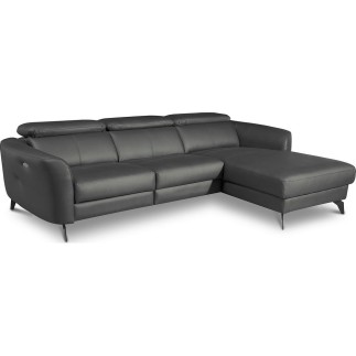 Canapé d'angle relax en cuir de luxe italien avec relax électrique, 5 places BERTONI, gris foncé, angle droit