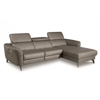 Canapé d'angle relax en cuir de luxe italien avec relax électrique, 5 places BERTONI, taupe, angle droit