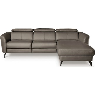 Canapé d'angle relax en cuir de luxe italien avec relax électrique, 5 places BERTONI, taupe, angle droit