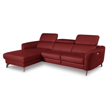 Canapé d'angle relax en cuir de luxe italien avec relax électrique, 5 places BERTONI, rouge foncé, angle gauche