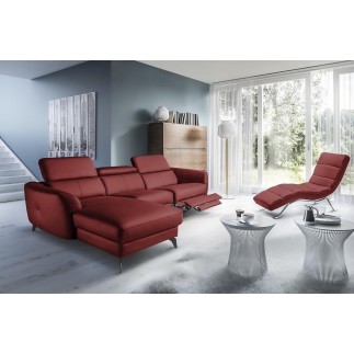 Canapé d'angle relax en cuir de luxe italien avec relax électrique, 5 places BERTONI, rouge foncé, angle gauche