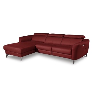 Canapé d'angle relax en cuir de luxe italien avec relax électrique, 5 places BERTONI, rouge foncé, angle gauche