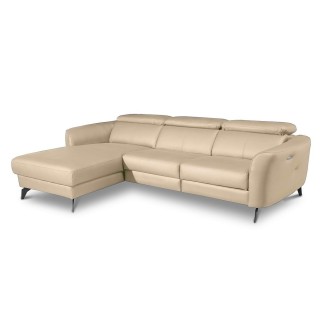 Canapé d'angle relax en cuir de luxe italien avec relax électrique, 5 places BERTONI, beige, angle gauche