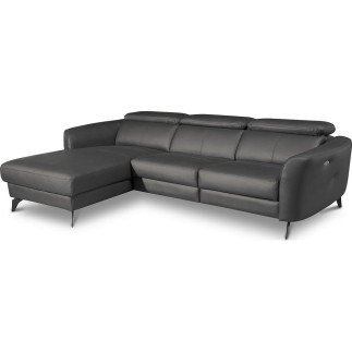 Canapé d'angle relax en cuir de luxe italien avec relax électrique, 5 places BERTONI, gris foncé, angle gauche