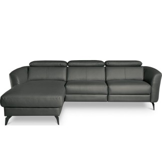 Canapé d'angle relax en cuir de luxe italien avec relax électrique, 5 places BERTONI, gris foncé, angle gauche
