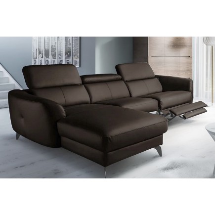 Canapé d'angle relax en cuir de luxe italien avec relax électrique, 5 places BERTONI, chocolat, angle gauche