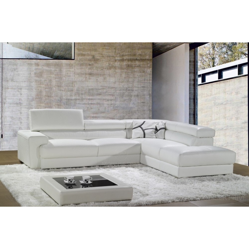 Canapé d'angle en cuir italien, 5 places BONO, blanc, angle droit