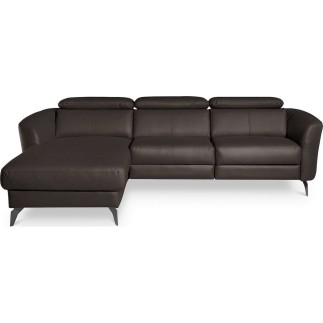 Canapé d'angle relax en cuir de luxe italien avec relax électrique, 5 places BERTONI, chocolat, angle gauche