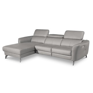 Canapé d'angle relax en cuir de luxe italien avec relax électrique, 5 places BERTONI, gris clair, angle gauche