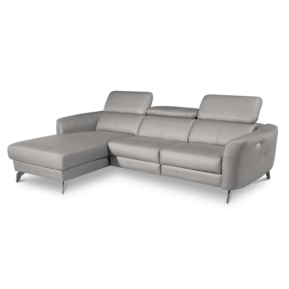 Canapé d'angle relax en cuir de luxe italien avec relax électrique, 5 places BERTONI, gris clair, angle gauche
