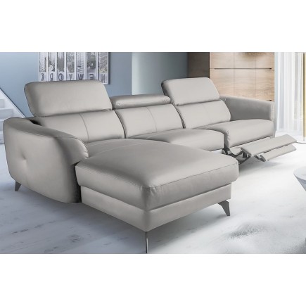 Canapé d'angle relax en cuir de luxe italien avec relax électrique, 5 places BERTONI, gris clair, angle gauche