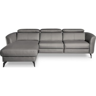 Canapé d'angle relax en cuir de luxe italien avec relax électrique, 5 places BERTONI, gris clair, angle gauche