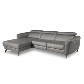 Canapé d'angle relax en cuir de luxe italien avec relax électrique, 5 places BERTONI, gris clair, angle gauche