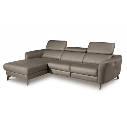 - Canapé d'angle relax en cuir de luxe italien avec relax électrique, 5 places BERTONI, taupe, angle gauche