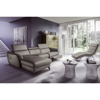 - Canapé d'angle relax en cuir de luxe italien avec relax électrique, 5 places BERTONI, taupe, angle gauche
