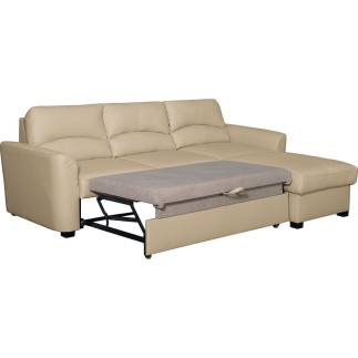 Canapé d'angle convertible en cuir de luxe italien , 5 places LUGANO, beige, angle droit