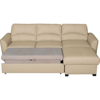 Canapé d'angle convertible en cuir de luxe italien , 5 places LUGANO, beige, angle droit