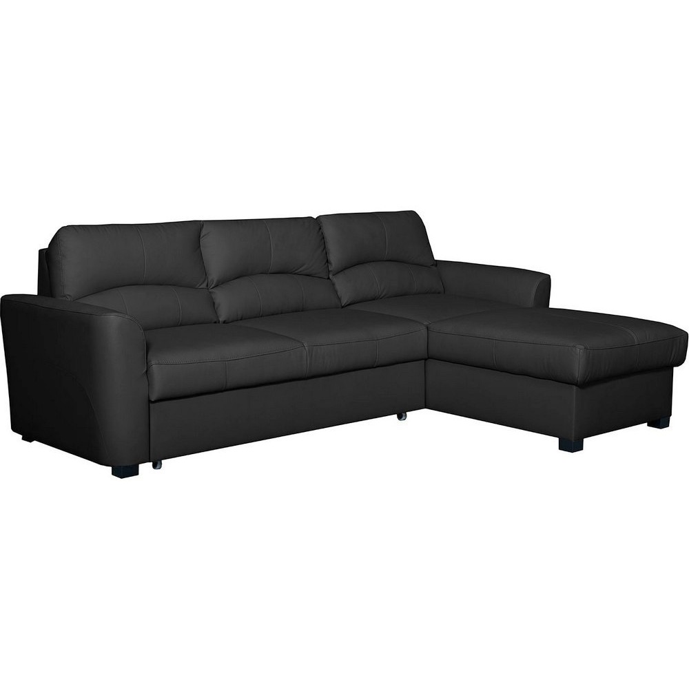 Canapé d'angle convertible en cuir de luxe italien , 5 places LUGANO, noir, angle droit