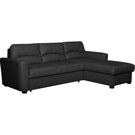 Canapé d'angle convertible en cuir de luxe italien , 5 places LUGANO, noir, angle droit