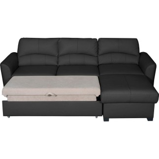 Canapé d'angle convertible en cuir de luxe italien , 5 places LUGANO, noir, angle droit