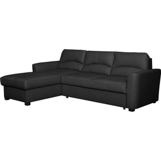 Canapé d'angle convertible en cuir de luxe italien , 5 places LUGANO, noir, angle gauche