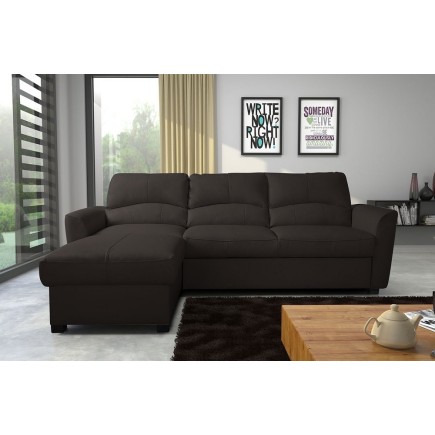 - Canapé d'angle convertible en cuir de luxe italien , 5 places LUGANO, chocolat, angle gauche