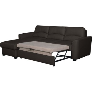 - Canapé d'angle convertible en cuir de luxe italien , 5 places LUGANO, chocolat, angle gauche