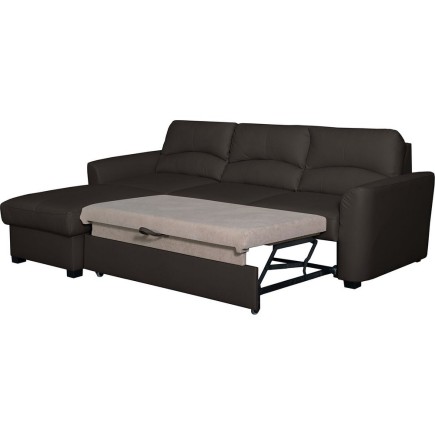 - Canapé d'angle convertible en cuir de luxe italien , 5 places LUGANO, chocolat, angle gauche