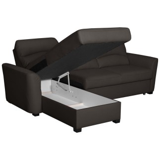 - Canapé d'angle convertible en cuir de luxe italien , 5 places LUGANO, chocolat, angle gauche