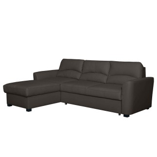 - Canapé d'angle convertible en cuir de luxe italien , 5 places LUGANO, chocolat, angle gauche