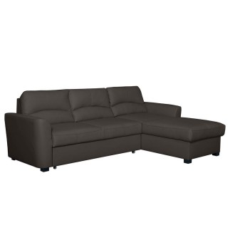 Canapé d'angle convertible en cuir de luxe italien , 5 places LUGANO, chocolat, angle droit