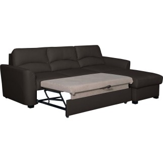 Canapé d'angle convertible en cuir de luxe italien , 5 places LUGANO, chocolat, angle droit
