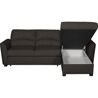 Canapé d'angle convertible en cuir de luxe italien , 5 places LUGANO, chocolat, angle droit