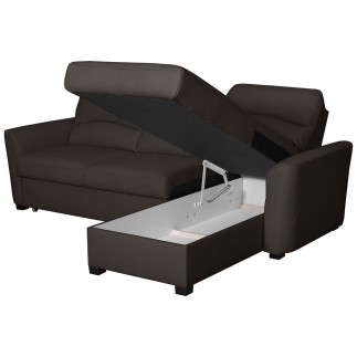 Canapé d'angle convertible en cuir de luxe italien , 5 places LUGANO, chocolat, angle droit