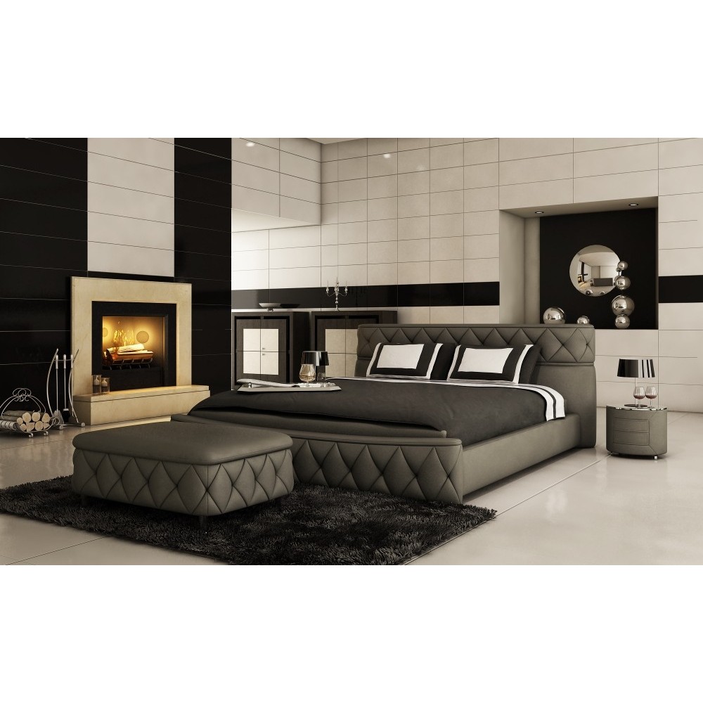Lit en cuir italien de luxe FARNIENTE, gris foncé, 160x200