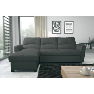 - Canapé d'angle convertible en cuir de luxe italien , 5 places LUGANO, gris foncé, angle gauche