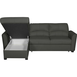 - Canapé d'angle convertible en cuir de luxe italien , 5 places LUGANO, gris foncé, angle gauche