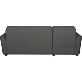 - Canapé d'angle convertible en cuir de luxe italien , 5 places LUGANO, gris foncé, angle gauche