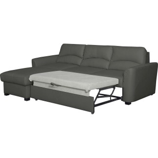 - Canapé d'angle convertible en cuir de luxe italien , 5 places LUGANO, gris foncé, angle gauche