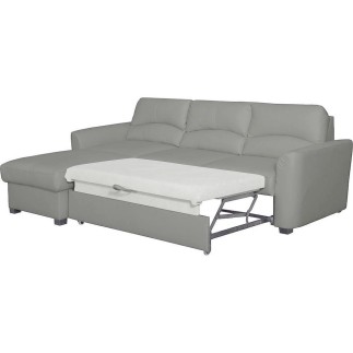 Canapé d'angle convertible en cuir de luxe italien , 5 places LUGANO, gris clair, angle gauche