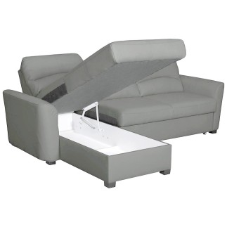 Canapé d'angle convertible en cuir de luxe italien , 5 places LUGANO, gris clair, angle gauche