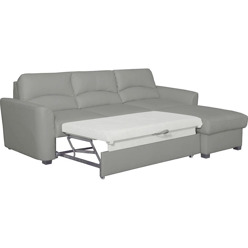 Canapé d'angle convertible en cuir de luxe italien , 5 places LUGANO, gris clair, angle droit
