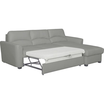 Canapé d'angle convertible en cuir de luxe italien , 5 places LUGANO, gris clair, angle droit