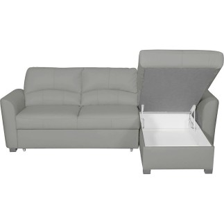 Canapé d'angle convertible en cuir de luxe italien , 5 places LUGANO, gris clair, angle droit