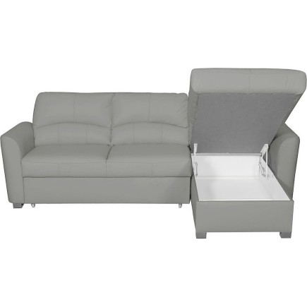 Canapé d'angle convertible en cuir de luxe italien , 5 places LUGANO, gris clair, angle droit
