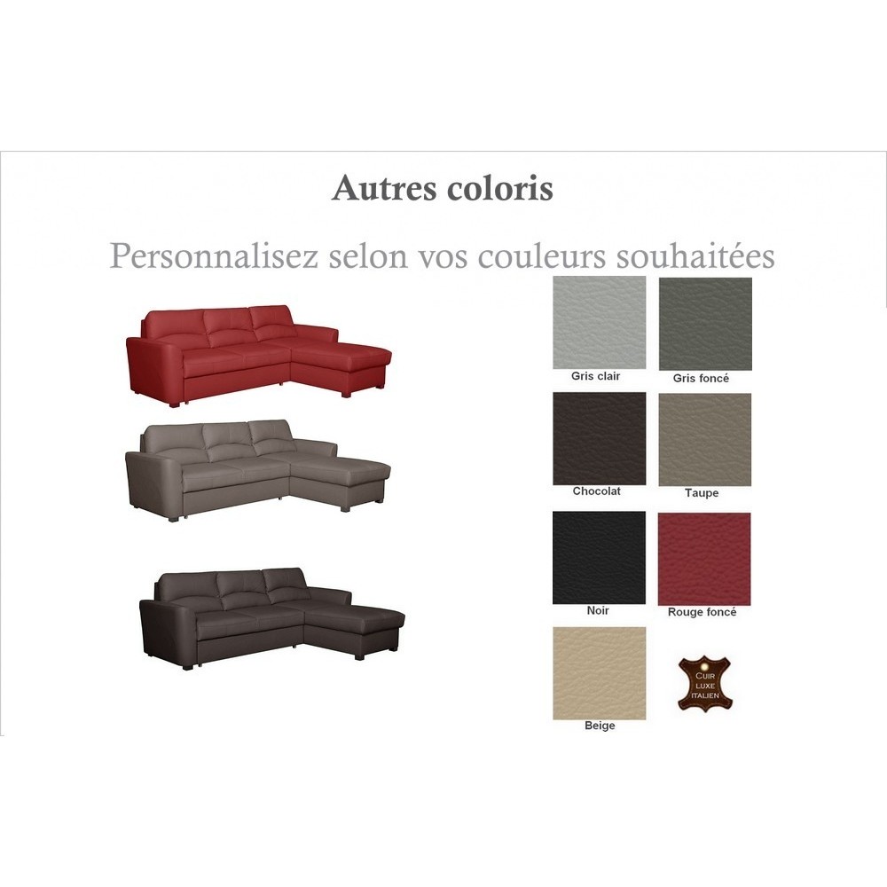 Canapé d'angle convertible en cuir de luxe italien , 5 places LUGANO, couleur personnalisée, angle droit
