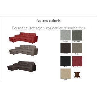 Canapé d'angle convertible en cuir de luxe italien , 5 places LUGANO, couleur personnalisée, angle gauche
